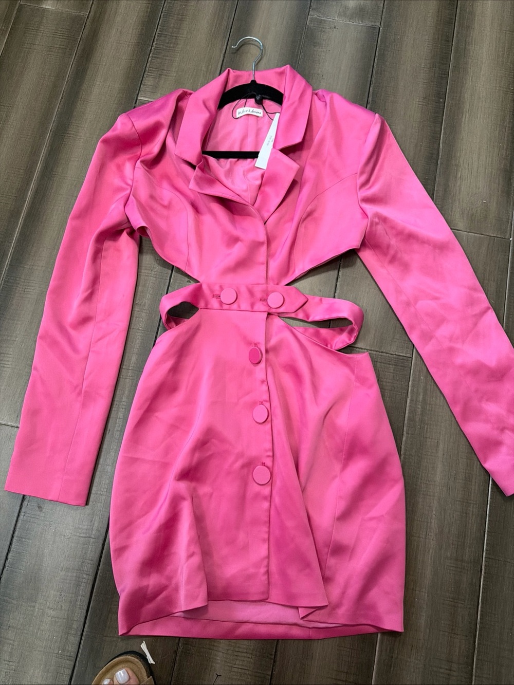 For Love and Lemons Women's Hot Pink Satin Button-Front Dress with Belt